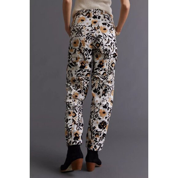 ANTHROPOLOGIE Floral Printed Cotton Corduroy Tapered Utility Pants, Size 2 - Picture 3 of 16